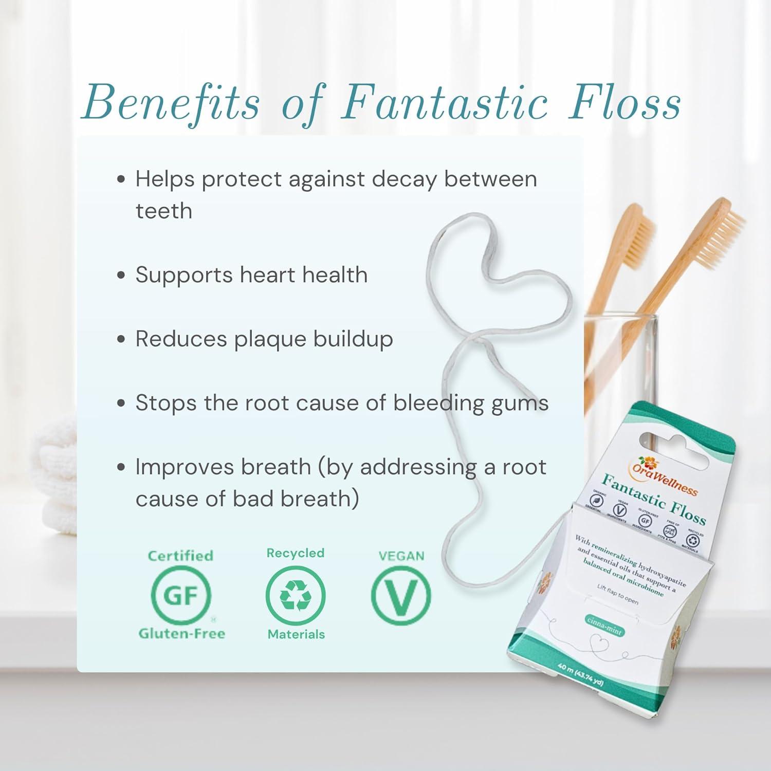 image:imageOraWellness Fantastic Floss Waxed Dental Floss with Hydroxyapatite for Tooth amp Gum Repair Shred Resistant Gentle amp Expanding Alternative to Floss Picks Pack of 1131 Foot Pack of 1