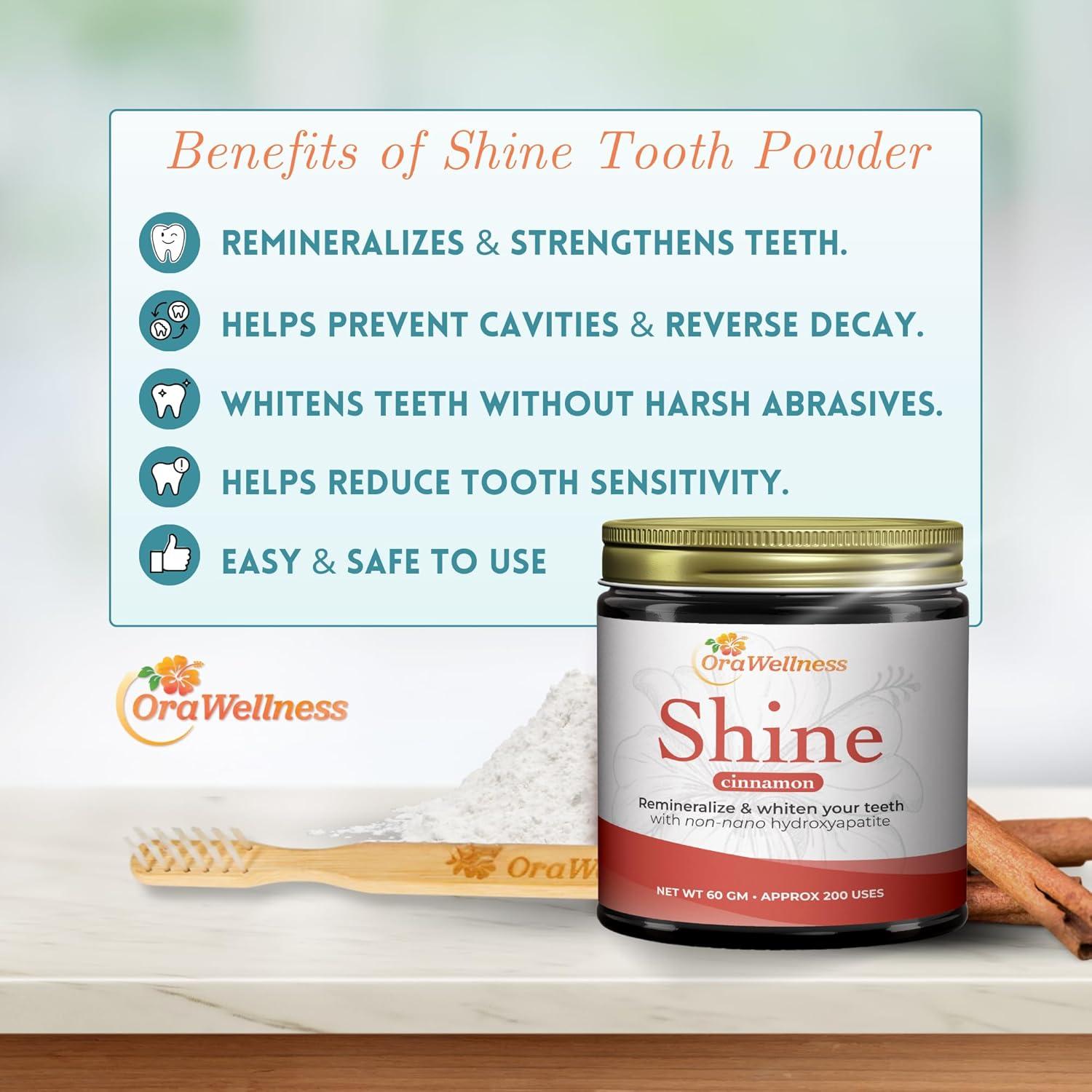 image:imageOraWellness Shine Remineralizing Tooth Powder with Hydroxyapatite Made in The USA Fluoride Free Tooth Repair Natural Teeth Whitening Powder Teeth Polish amp Stain Remover MintCinnamon