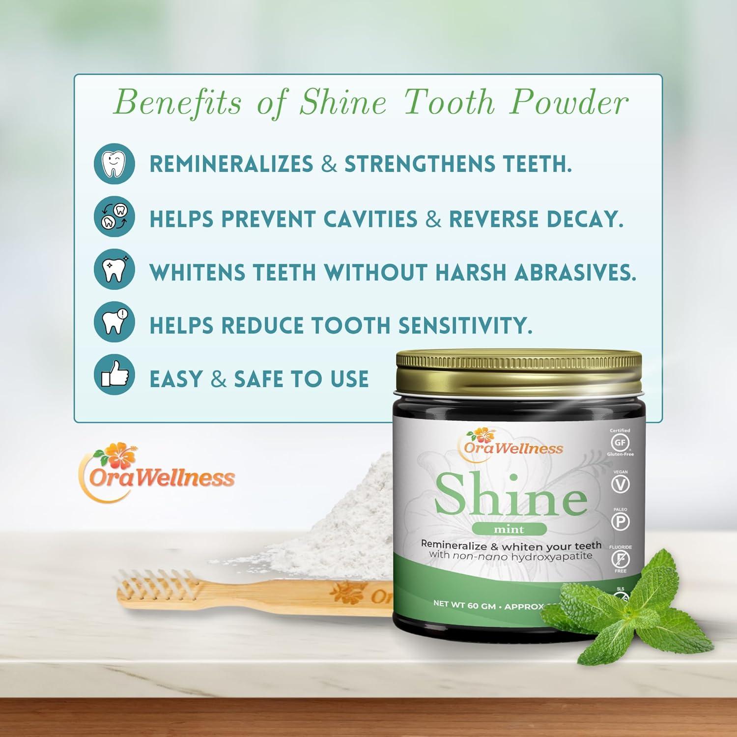 image:imageOraWellness Shine Remineralizing Tooth Powder with Hydroxyapatite Made in The USA Fluoride Free Tooth Repair Natural Teeth Whitening Powder Teeth Polish amp Stain Remover MintMint