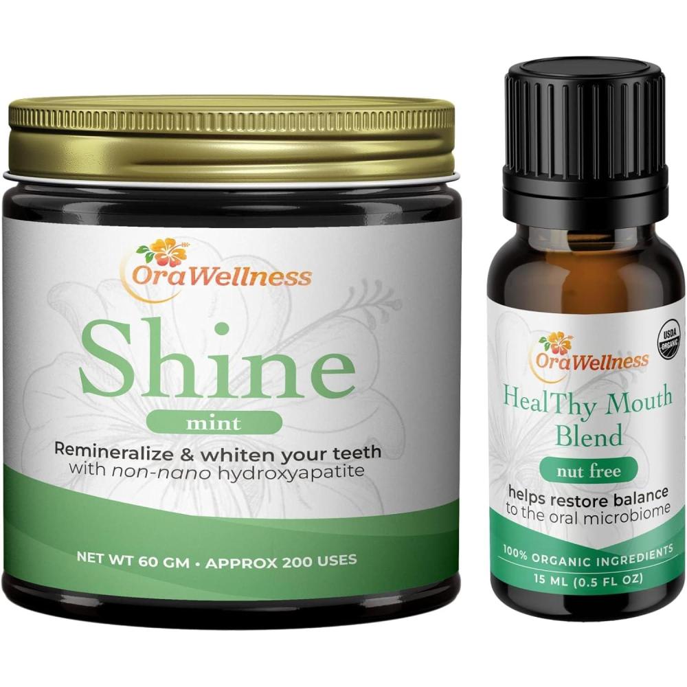 image:imageOraWellness Shine Remineralizing Natural Teeth Whitening Powder in Mint Nut Free Healthy Mouth Blend Organic Toothpaste amp Mouthwash Alternative Tooth Oil