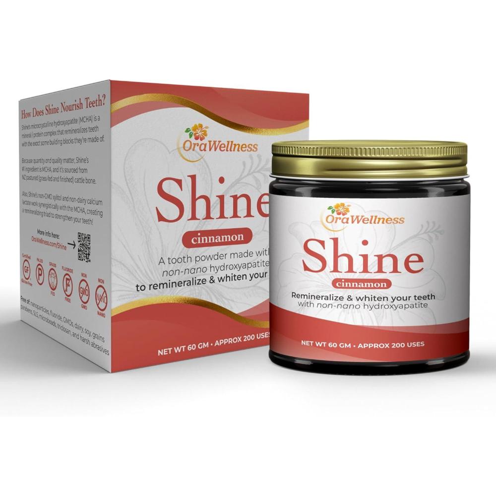 image:imageOraWellness Shine Remineralizing Tooth Powder with Hydroxyapatite Made in The USA Fluoride Free Tooth Repair Natural Teeth Whitening Powder Teeth Polish amp Stain Remover MintCinnamon