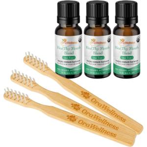 OraWellness Nut Free Healthy Mouth Blend Organic Toothpaste Alternative, 3 Pack + BrushEco Bamboo Toothbrush with 3 Rows, 3 Pack, to Reduce Gum Disease, Promote Healthy Teeth and Gums