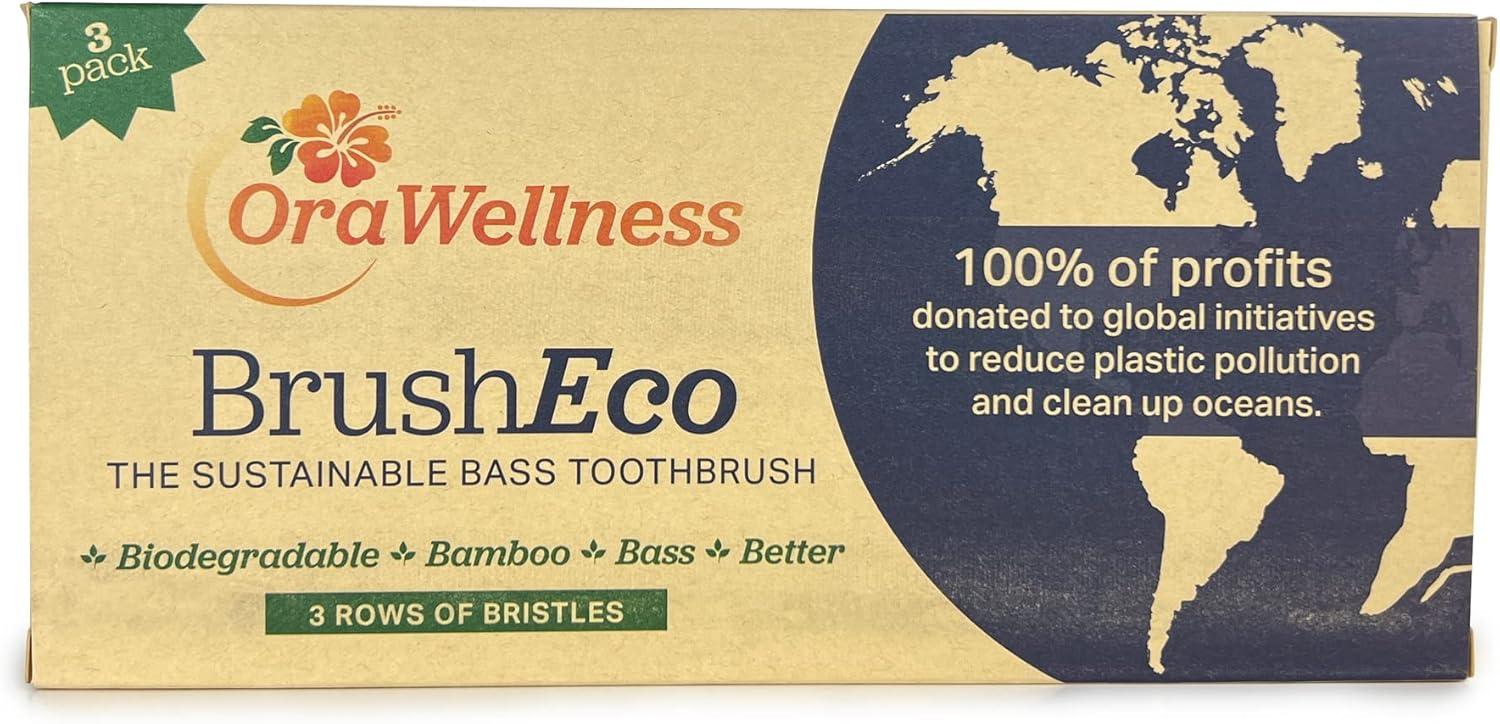 image:imageOraWellness Bamboo Toothbrush Sustainable BrushEco with 3 Rows Biodegradable Wooden Toothbrush for Healthy Mouth Gums amp Teeth Reducing Gum Disease BPA Free amp Made in USA 3 Pack3 Count Pack of 1