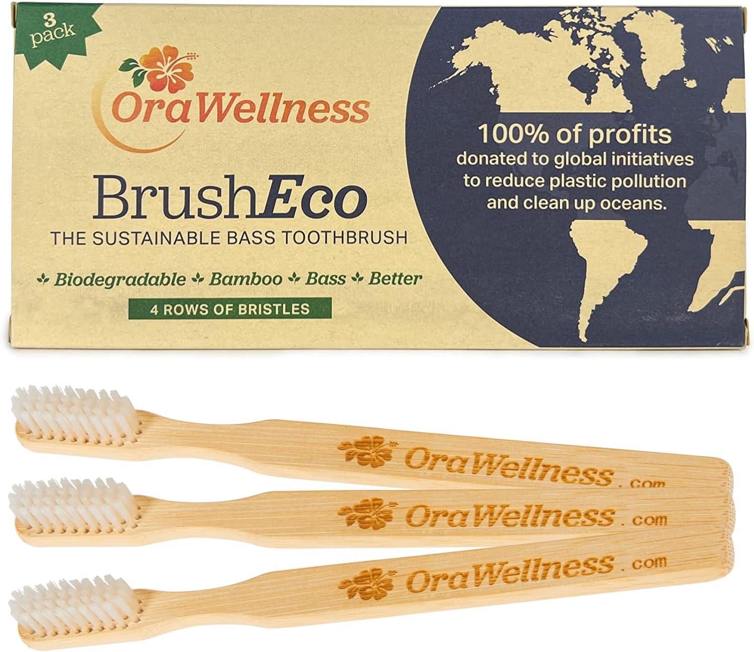 image:imageOraWellness Bamboo Toothbrush Sustainable BrushEco with 3 Rows Biodegradable Wooden Toothbrush for Healthy Mouth Gums amp Teeth Reducing Gum Disease BPA Free amp Made in USA 3 Pack3 Count Pack of 1