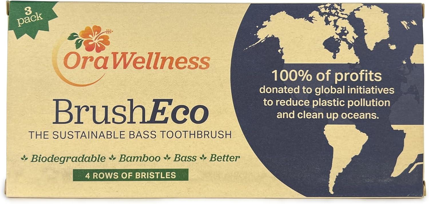 image:imageOraWellness Bamboo Toothbrush Sustainable BrushEco with 3 Rows Biodegradable Wooden Toothbrush for Healthy Mouth Gums amp Teeth Reducing Gum Disease BPA Free amp Made in USA 3 Pack3 Count Pack of 1