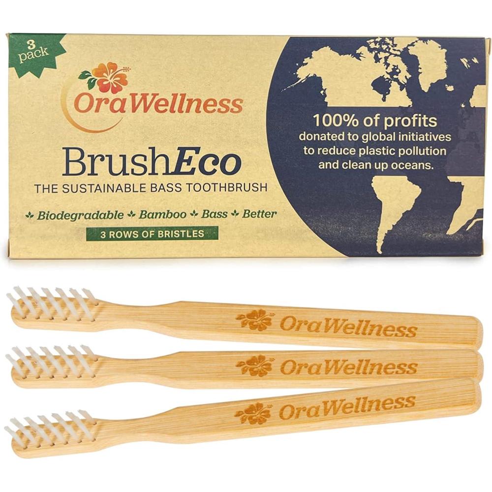 image:imageOraWellness Bamboo Toothbrush Sustainable BrushEco with 3 Rows Biodegradable Wooden Toothbrush for Healthy Mouth Gums amp Teeth Reducing Gum Disease BPA Free amp Made in USA 3 Pack3 Count Pack of 1